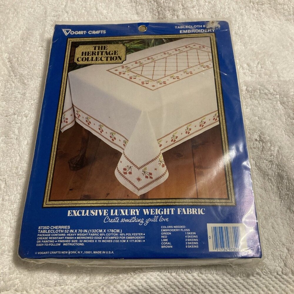 Vogart Crafts Cherries 52 x 70" Tablecloth For Embroidery or Painting #8735D